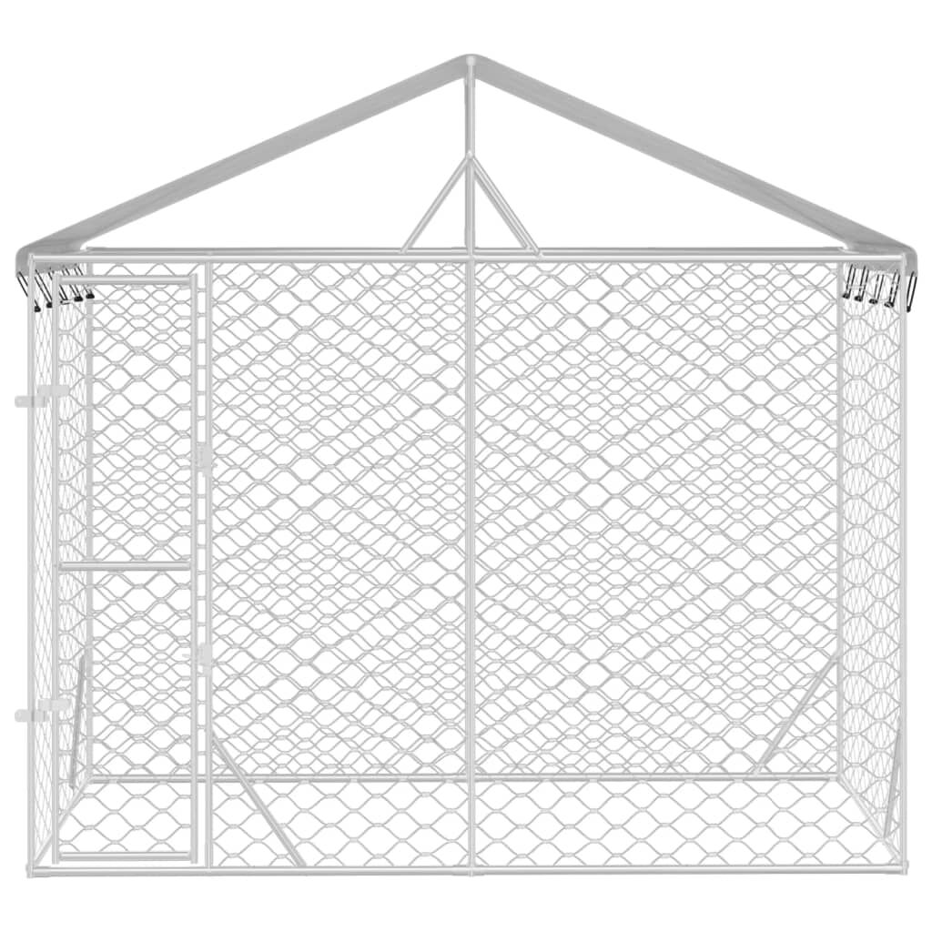 vidaXL Perrera de exterior con techo acero galvanizado plata 3x9x2,5 m, , large Imagen numero 2